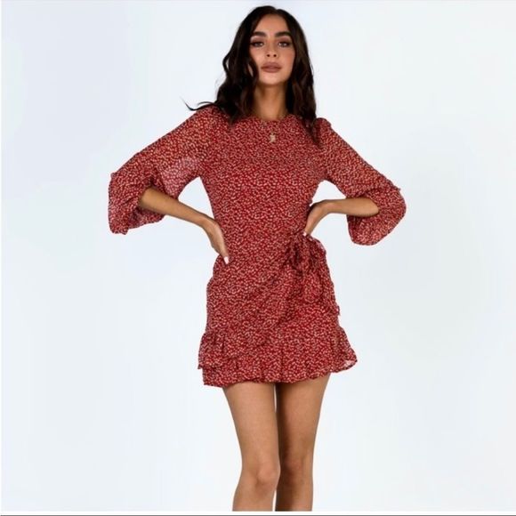 Princess Polly Dresses & Skirts - Princess Polly Illusions Floral Faux Wrap Ruffle Mini Dress